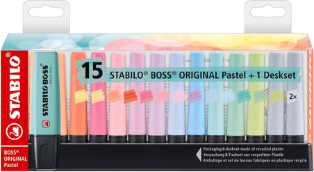 Stabilo Boss Original Pastel - Fosforlu Kalem - 15'Li Masa Seti - 14 Karışık Renk (2X Tozlu Gri)