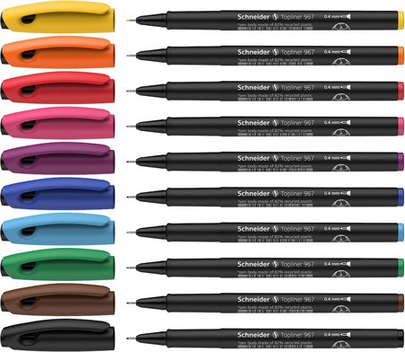 Schneider Topliner 967 Fineliner (Çizgi Kalınlığı 0,4 Mm) 10'Lu Kutu Çeşitli