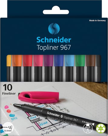 Schneider Topliner 967 Fineliner (Çizgi Kalınlığı 0,4 Mm) 10'Lu Kutu Çeşitli