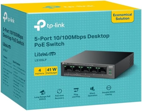 Tp-Link Ls105Lp | 5-Port 10/100Mbps Poe Switch | 4-Port Poe, 41W Güç Bütçesi, 250M İletim | Tak Ve Ç