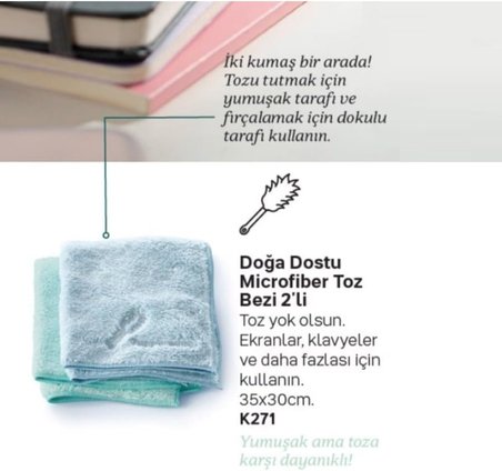 Tupperware Mikrofiber Toz Bezi 2'Li Temizlik Bezi Mavi-Mint