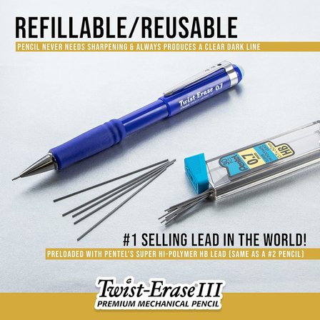 Pentel Twist-Erase Iii Kurşun Ve Silgi Yedekleri Ile Mekanik Kurşun Kalem (Qe515Lebp)