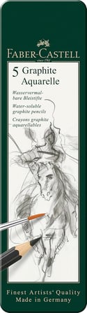 Faber-Castell Graphite Aquarelle Kurşun Kalem Seti, 5’Li, Metal Kutu, Hb-2B-4B-6B-8B, Siyah Naturel,