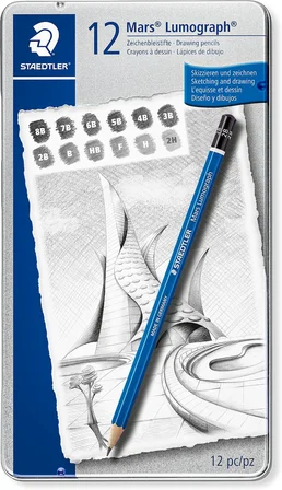 staedtler mars lumograph 100 g12 s kurşun kalem, altıgen, 12 sertlik derecesi, yüksek kalite, almany