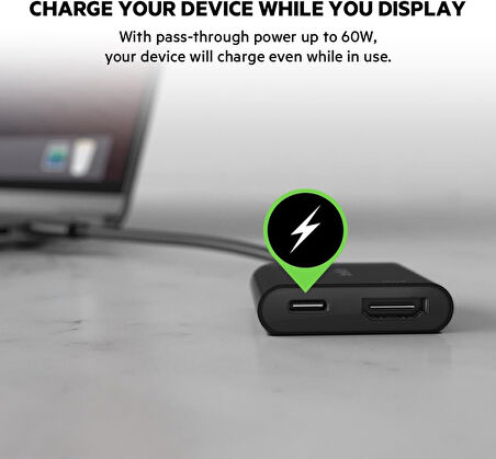 Belkin Usb-C-Hdmi Adaptörü Şarj Cihazı Avc002Btbk,4K Uhd Videoyu, Bağlı Cihazlar Için 60 W’A Kadar D