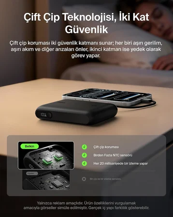 Belkin Ultracharge 10000 Mah Usb-C Kablolu Ve Ekranlı Power Bank, Siyah | 10K Kapasite, 3 Cihaza Kad