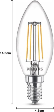 Philips Led Classic 40W B35 Led Mum Filament Ampul, 2700K Sarı Işık, E14 İnce Duy, Dim Edilmez, 3'Lü