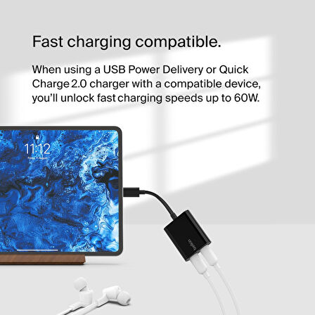 Belkin Connect Usb-C Ses Ve Şarj Çoklayıcısı (Kulaklık Adaptörü Ve Diğer Cihazlar İçin Pd Ile Hızlı 