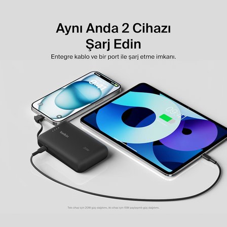 Belkin Boostcharge Power Bank, Entegre Kablolu Taşınabilir Şarj Cihazı 10K Pd 20W - Usb-C Güç Dağıtı