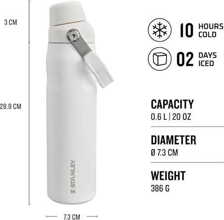 Stanley Aerolight Iceflow Fast Flow Soğuk Su Termosu 0.60 Litre - Beyaz (Frost) | Paslanmaz Çelik
