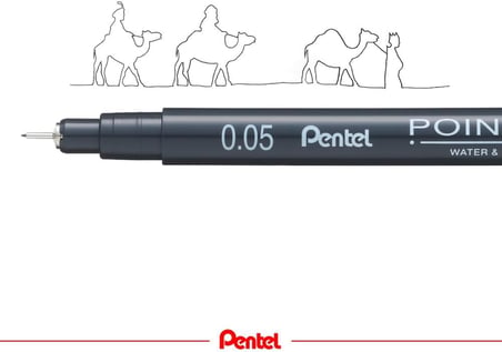 Pentel Pointliner S20P-05A, Fineliner, Siyah, Suya Dayanıklı Ve Solmaz, 0,05 Mm