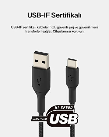 Belkin Boost Şarj Örgülü Usb-C Kablosu 3 M, Siyah