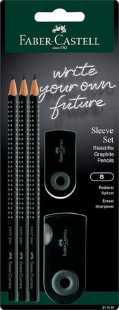 Faber-Castell Kol Seti Siyah - 3 X Grip 2001 B Kalem, 1 X Kol Mini Silgi, 1 X Kol İkili Bileme Kutus