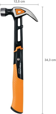 Fiskars Isocore M Evrensel Çekiç Kavisli Pençeli, Uzunluk: 34 Cm, Ağırlık: 884 G, Siyah/Turuncu, 102