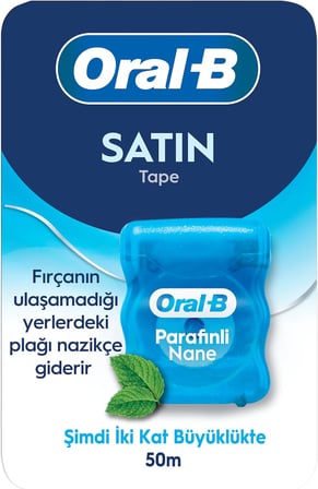 Oral-B Satin Tape Diş İpi, Plak Temizler, Parafinli Diş İpi, Nane Aroması, 50M