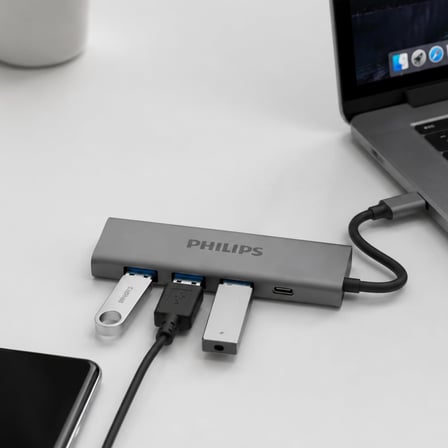 Philips 4-In-1 Usb-C Hub | 3X Usb 3.0 5Gbps, 1X Usb-C 5Gbps, Hızlı Veri Transferi, Kompakt Ve Dayanı