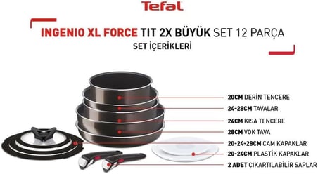 Tefal Ingenio Xl Force 2X Büyük Tava Tencere Seti - 12 Parça