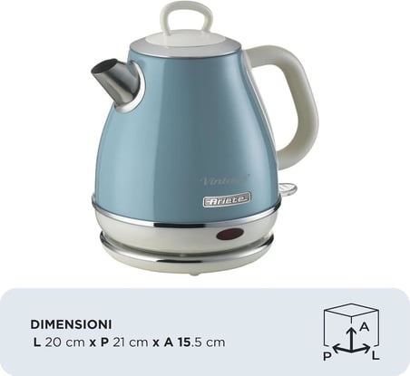 Ariete Vintage Elektrikli Su Isıtıcı 1 Litre Mavi 2868/05 - Paslanmaz Çelik, Retro Kettle, 1630 Watt