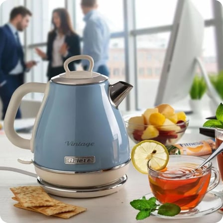 Ariete Vintage Elektrikli Su Isıtıcı 1 Litre Mavi 2868/05 - Paslanmaz Çelik, Retro Kettle, 1630 Watt