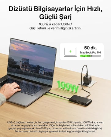 Belkin Connect 8 Portlu Usb-C Hub, 4K@60Hz’E Kadar Çözünürlükleri Destekleyen Ekran Uyumu, Mac, Wind