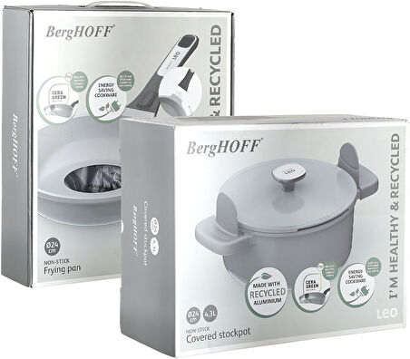 Berghoff Leo Phantom Kapaklı Yapışmaz Tencere 24 Cm Ve Kızartma Tavası 24 Cm Smoked Grey