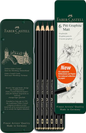Faber-Castell Pitt Matt Dereceli Kurşun Kalem Seti, 6’Lı, 2B-12B, Ultra Mat, Parlama Yapmaz, Teknik