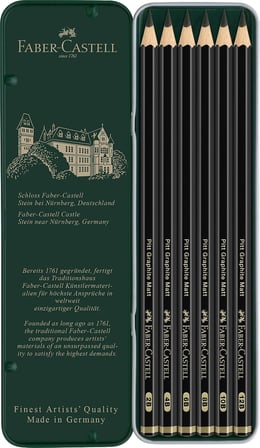 Faber-Castell Pitt Matt Dereceli Kurşun Kalem Seti, 6’Lı, 2B-12B, Ultra Mat, Parlama Yapmaz, Teknik