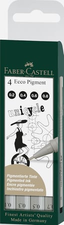 Faber-Castell Pigment Çizim Kalemi Seti, 4’Lü Siyah, 0.2 / 0.4 / 0.6 / 0.8 Mm Uç, Su Ve Işık Geçirme