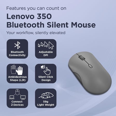 Lenovo 350 – Sessiz Bluetooth Fare (Kızılötesi Optik, Ergonomik, Iki Elle Kullanılabilir, Programlan