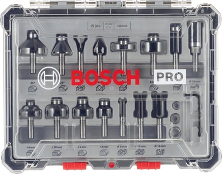 Bosch Professional 15 Parça Freze Seti (Ahşap Için, 8 Mm Şaftlı Üst Frezeler Için Aksesuar)