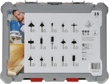 Bosch Professional 15 Parça Freze Seti (Ahşap Için, 8 Mm Şaftlı Üst Frezeler Için Aksesuar)
