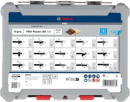 Bosch Professional 15 Parça Freze Seti (Ahşap Için, 8 Mm Şaftlı Üst Frezeler Için Aksesuar)