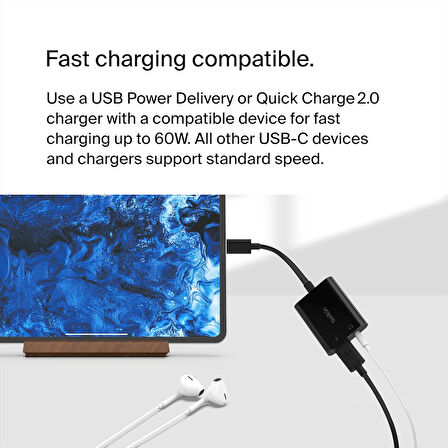 Belkin Rockstar Usb-C Şarj Adaptörlü 3,5 Mm Ses, Ipad Pro, Galaxy, Note, Google Pixel, Lg G6, Sony X