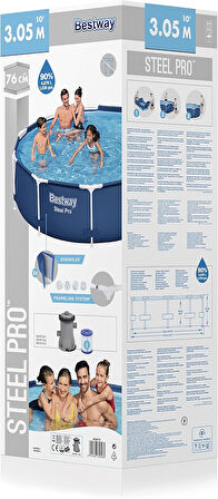 Bestway Steel Pro Set Yer Üstü Havuz, Yuvarlak, 3,05 M X 76 Cm
