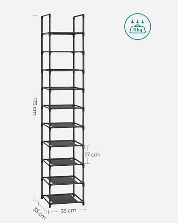 Songmics 10 Katlı Ayakkabı Rafı, Ayakkabı Standı, Yerden Tasarruf Sağlayan Ayakkabı Saklama, 33 X 33