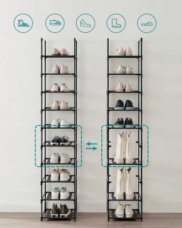 Songmics 10 Katlı Ayakkabı Rafı, Ayakkabı Standı, Yerden Tasarruf Sağlayan Ayakkabı Saklama, 33 X 33