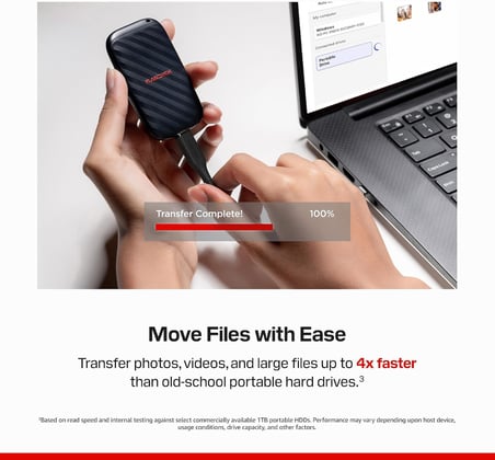 Sandisk 500GB Taşınabilir Sürücü, 600MB/s'ye Kadar Okuma Hızları - Siyah