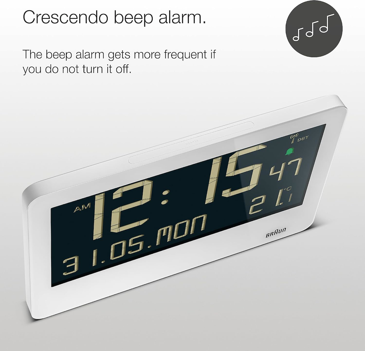 Braun Central European Time Zone (DCF) dijital kablosuz duvar saati, iç sıcaklık, tarih, haftanın