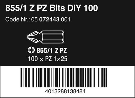 Wera 05072443001 855/1 Z DIY, Pozidriv Uçlar, PZ 1 x 25 mm, 100 Parça