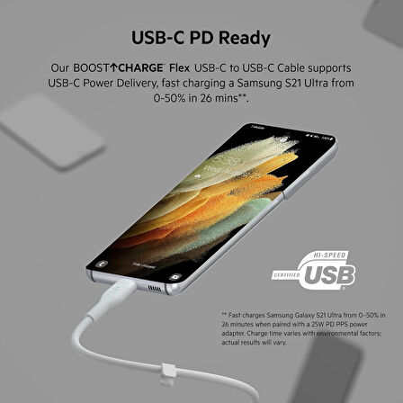 Belkin Boostcharge Flex Silikon Usb Tip C - C Kablo (2M/6,6Ft), Usb-If Sertifikalı Güç Dağıtımı Pd H