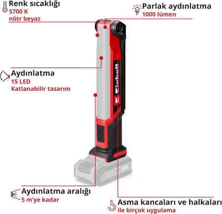 Einhell Akülü Lamba Te-Cl 18/1000 S Li-Solo Power X-Change (18 V, Katlanabilir Işık Başlığı, 3 Aydın