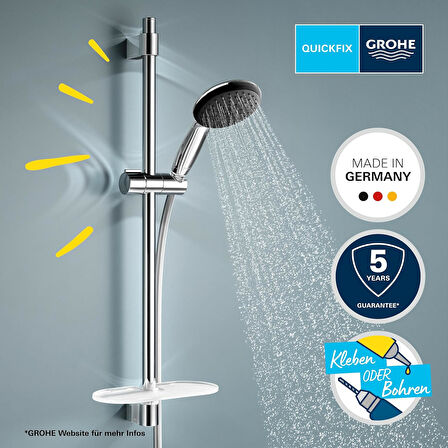 Grohe Vitalio Start 110 Sürgülü Duş Seti Sabunluklu, 110Mm Yuvarlak 2 Akışlı El Duşu, 600Mm Sürgülü 