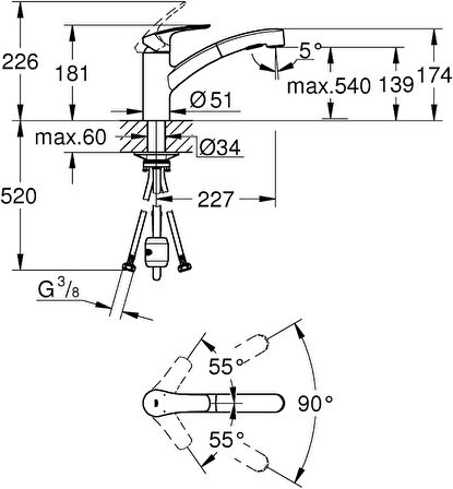 Grohe Eurosmart Tek Kumandalı Spiralli Eviye Bataryası Mat Siyah - 303052431