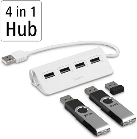 Usb Hub, 4 Ports, Usb 2.0, 480 Mbit/S, Beyaz