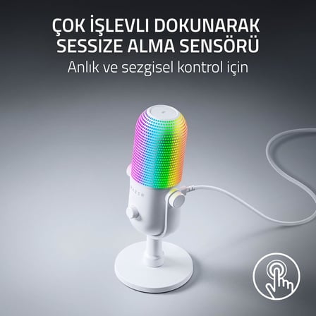 Razer Seiren V3 Chroma - Rgb Usb Mikrofon - Tap-To-Mute Özellikli Süperkardioid Kondenser Mikrofon (