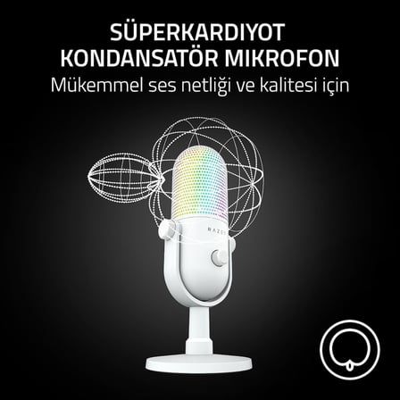 Razer Seiren V3 Chroma - Rgb Usb Mikrofon - Tap-To-Mute Özellikli Süperkardioid Kondenser Mikrofon (