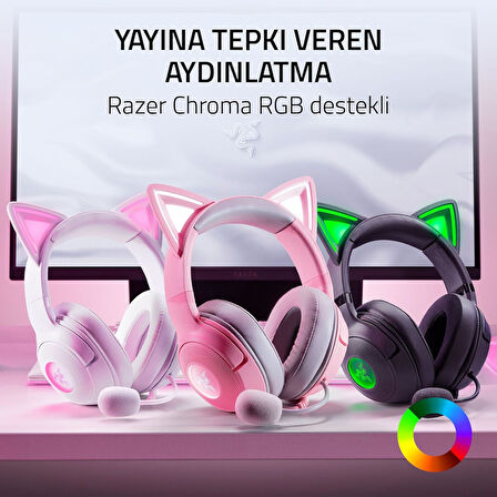 Razer Kraken Kitty V2 - Kablolu Rgb Kulaklık Kedi Kulaklı (Reaktif Akış Aydınlatması, Razer Hypercle