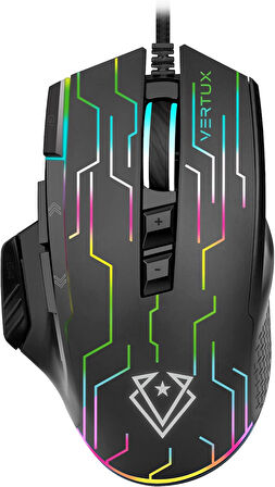 Vertux Oyuncu Mouse Üstün Hızlı Performanslı Kablolu 10.000 Dpi Led - Vertux Kryptonite (Siyah)