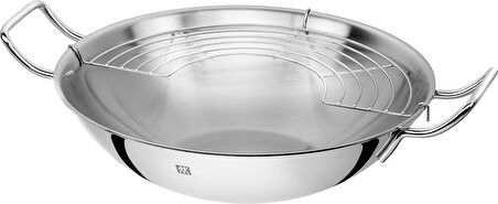 Zwillingl Plus Paslanmaz Çelik Cam Kapaklı Wok Tencere, Paslanmaz Çelik, Metalik Gri, 32 Cm