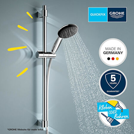 Grohe Vitalio Start 110 Sürgülü Duş Seti, 110Mm Yuvarlak 2 Akışlı El Duşu, 600Mm Sürgülü Ray, 1750Mm